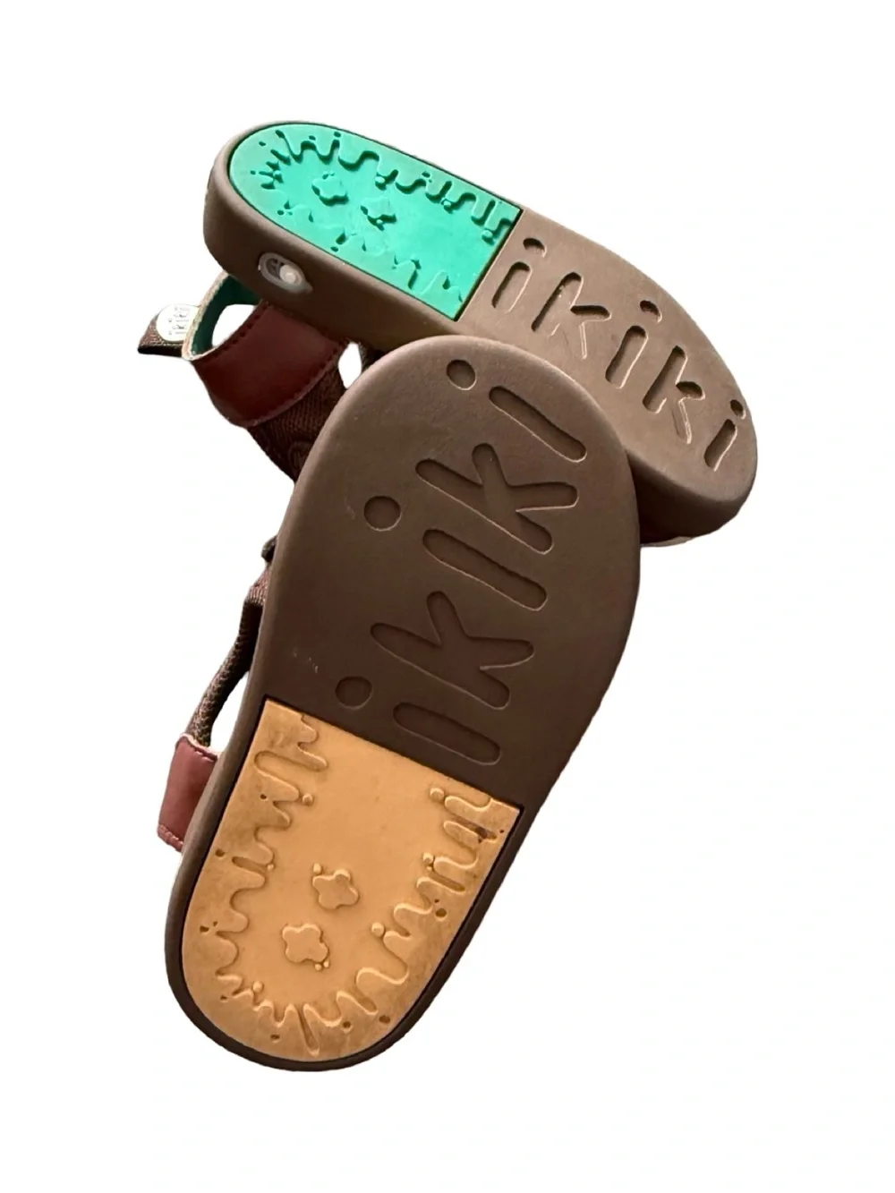 Kids Brown Monkey Face Sandals with Teal Insole